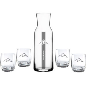 Wasserglas Set mit Berge und Name ae-werbetechnik