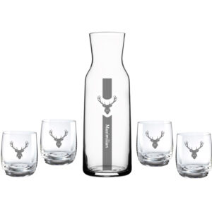 Wasserglas Set mit Hirsch und Name ae-werbetechnik