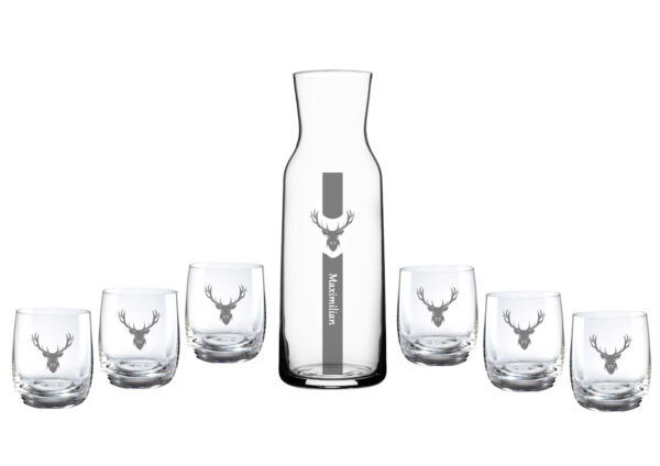 Wasserglas Set mit Hirsch und Name ae-werbetechnik